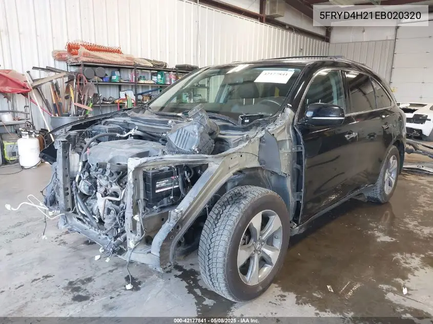 2014 Acura Mdx VIN: 5FRYD4H21EB020320 Lot: 42177841