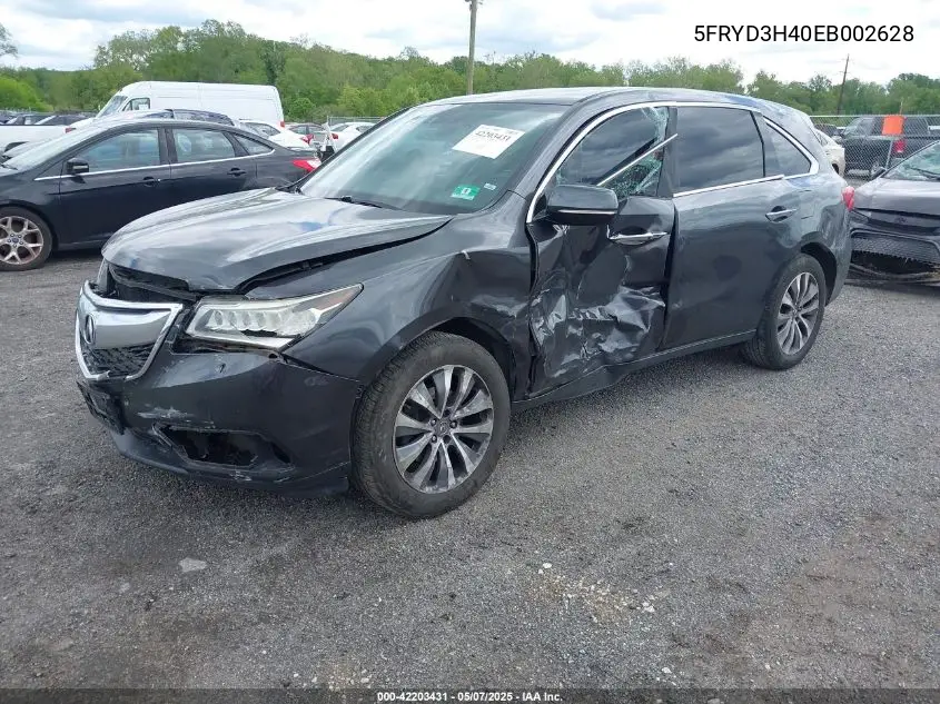 2014 Acura Mdx Technology Package VIN: 5FRYD3H40EB002628 Lot: 42203431