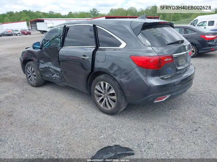 2014 Acura Mdx Technology Package VIN: 5FRYD3H40EB002628 Lot: 42203431