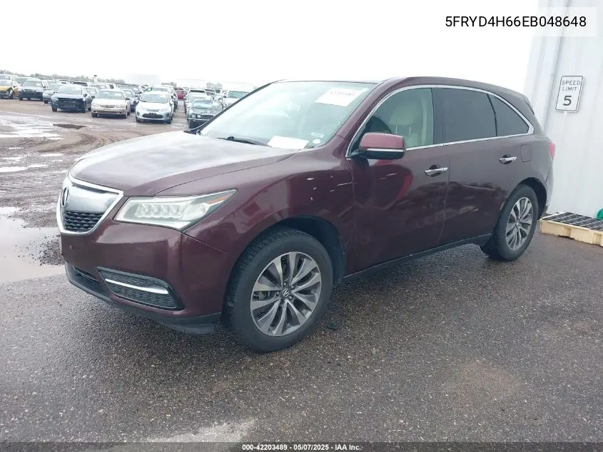 2014 Acura Mdx Technology Pkg W/Entertainment Pkg VIN: 5FRYD4H66EB048648 Lot: 42203489