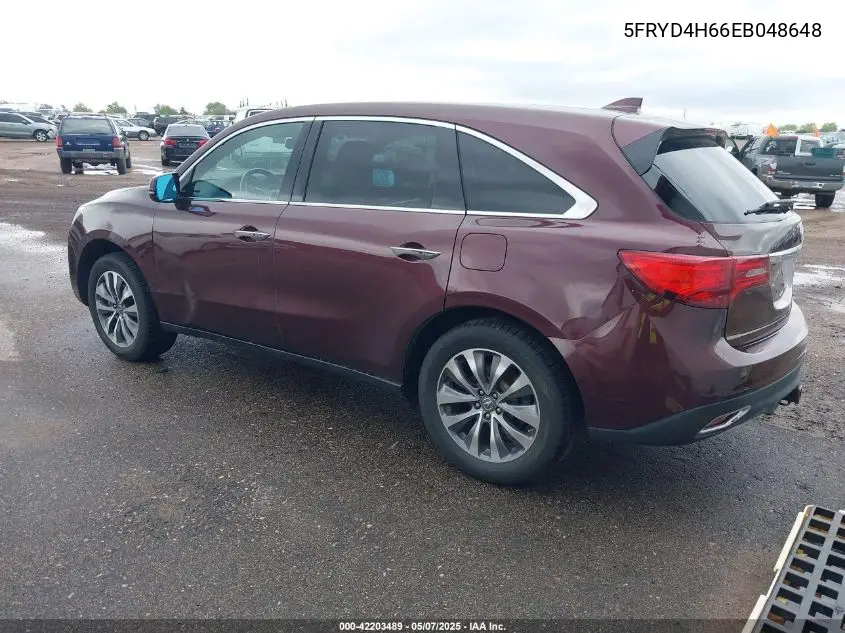 2014 Acura Mdx Technology Pkg W/Entertainment Pkg VIN: 5FRYD4H66EB048648 Lot: 42203489
