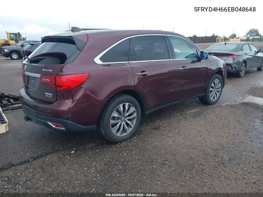 2014 Acura Mdx Technology Pkg W/Entertainment Pkg VIN: 5FRYD4H66EB048648 Lot: 42203489