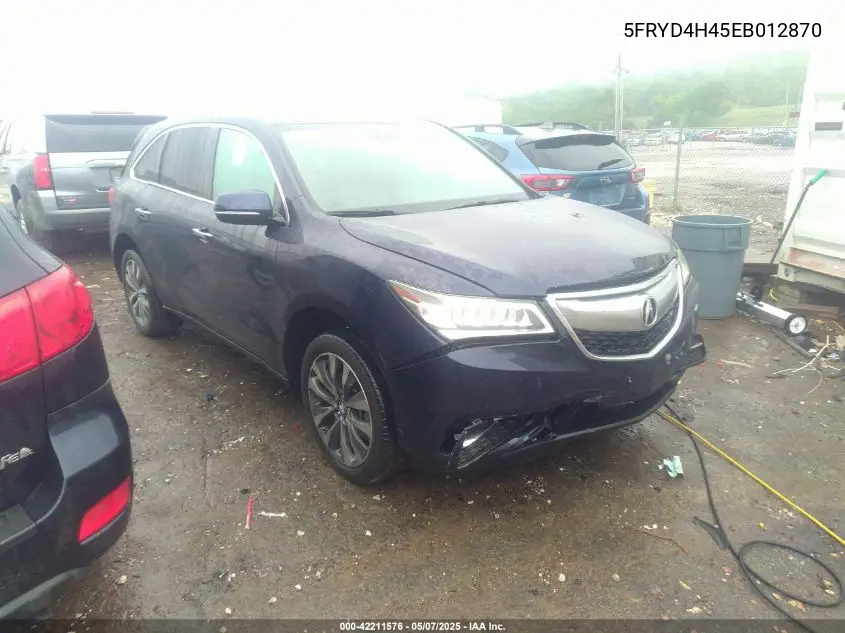 2014 Acura Mdx Technology Package VIN: 5FRYD4H45EB012870 Lot: 42211576