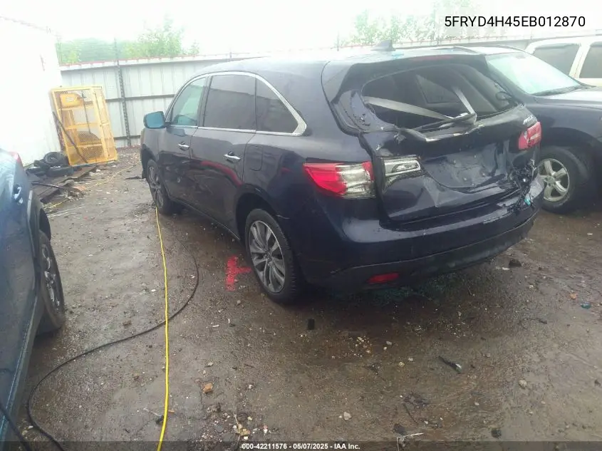 2014 Acura Mdx Technology Package VIN: 5FRYD4H45EB012870 Lot: 42211576