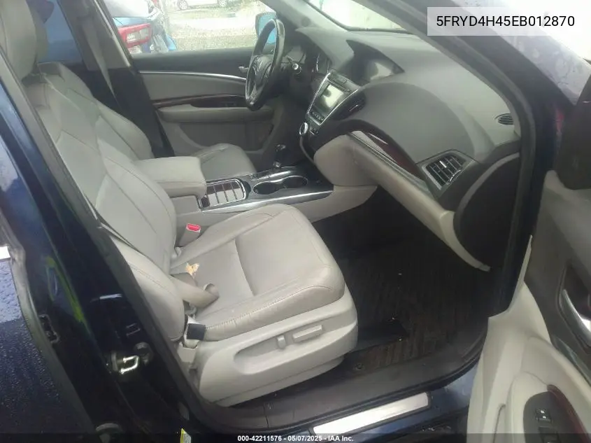 2014 Acura Mdx Technology Package VIN: 5FRYD4H45EB012870 Lot: 42211576