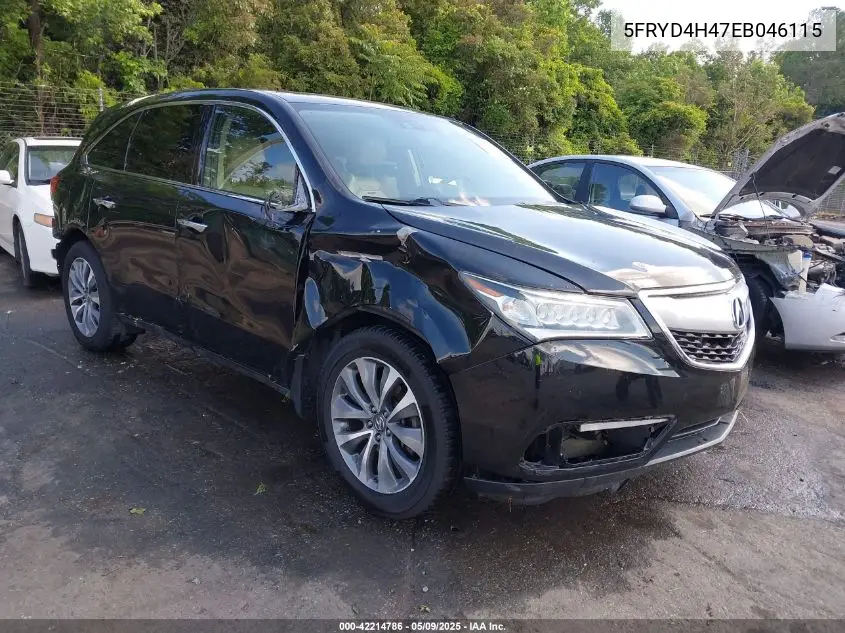 2014 Acura Mdx Technology Package VIN: 5FRYD4H47EB046115 Lot: 42214786