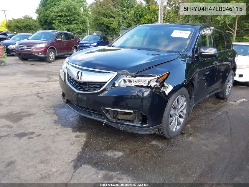 2014 Acura Mdx Technology Package VIN: 5FRYD4H47EB046115 Lot: 42214786