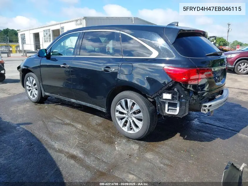 2014 Acura Mdx Technology Package VIN: 5FRYD4H47EB046115 Lot: 42214786