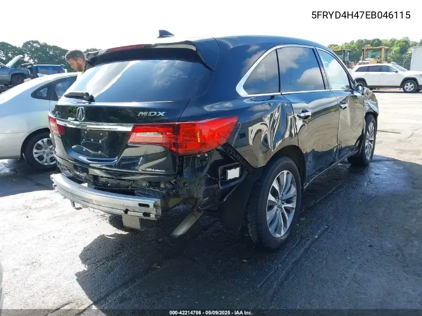 2014 Acura Mdx Technology Package VIN: 5FRYD4H47EB046115 Lot: 42214786