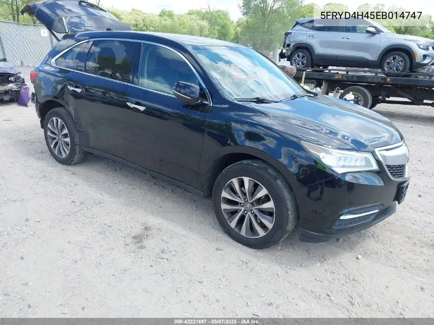 2014 Acura Mdx Technology Package VIN: 5FRYD4H45EB014747 Lot: 42221697