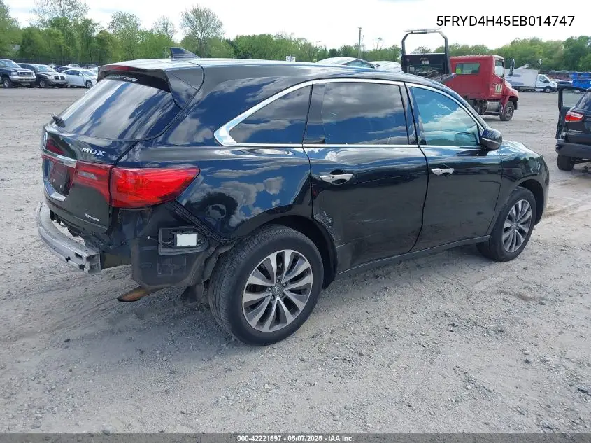 2014 Acura Mdx Technology Package VIN: 5FRYD4H45EB014747 Lot: 42221697
