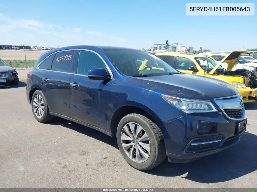 2014 Acura Mdx Technology Pkg W/Entertainment Pkg VIN: 5FRYD4H61EB005643 Lot: 42227793