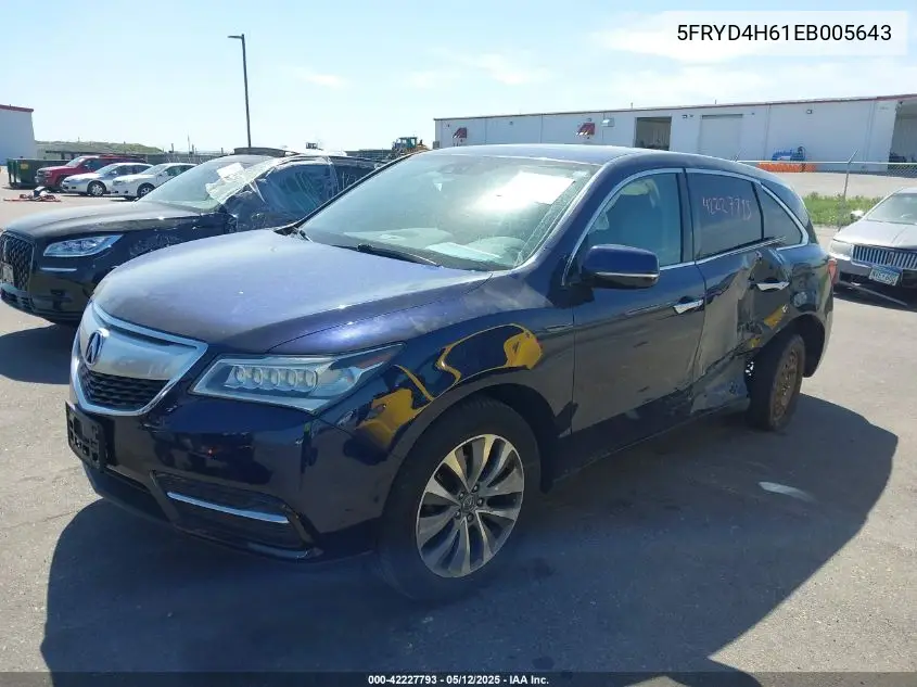 2014 Acura Mdx Technology Pkg W/Entertainment Pkg VIN: 5FRYD4H61EB005643 Lot: 42227793