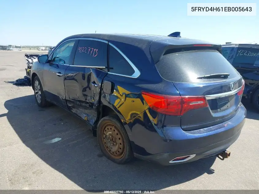 2014 Acura Mdx Technology Pkg W/Entertainment Pkg VIN: 5FRYD4H61EB005643 Lot: 42227793