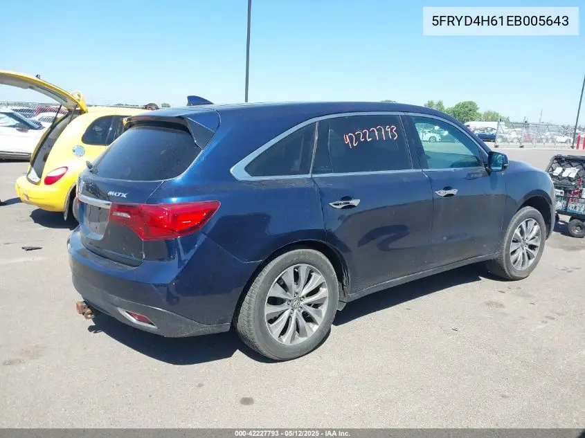 2014 Acura Mdx Technology Pkg W/Entertainment Pkg VIN: 5FRYD4H61EB005643 Lot: 42227793