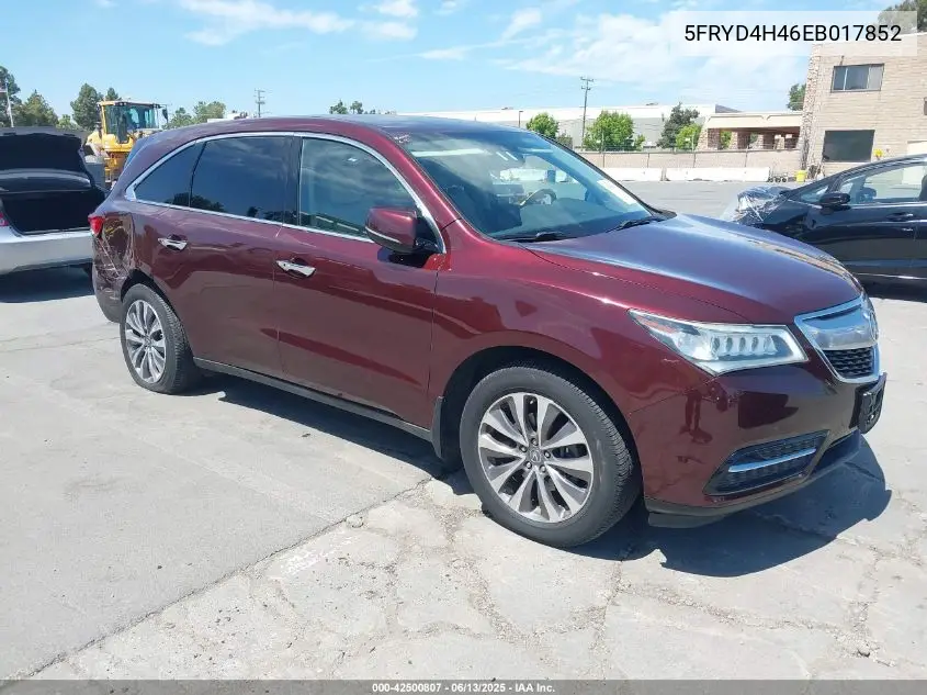 2014 Acura Mdx Technology Package VIN: 5FRYD4H46EB017852 Lot: 42500807