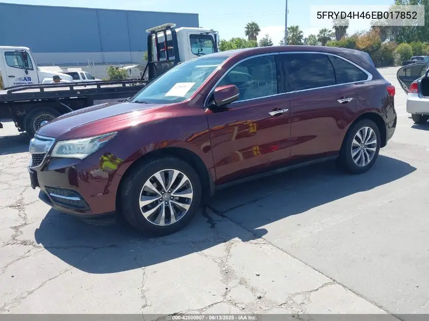2014 Acura Mdx Technology Package VIN: 5FRYD4H46EB017852 Lot: 42500807