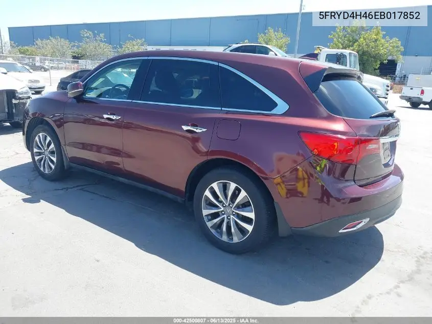 2014 Acura Mdx Technology Package VIN: 5FRYD4H46EB017852 Lot: 42500807
