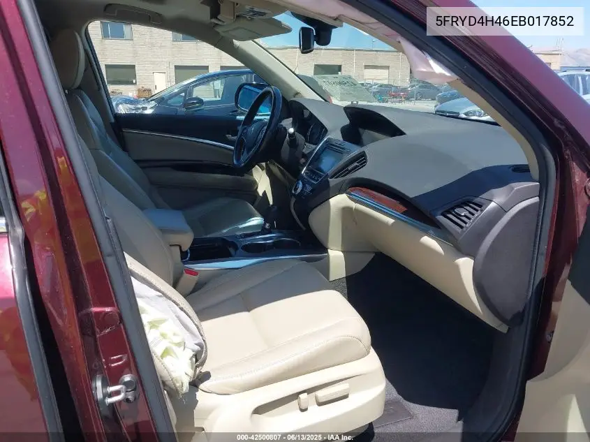 2014 Acura Mdx Technology Package VIN: 5FRYD4H46EB017852 Lot: 42500807