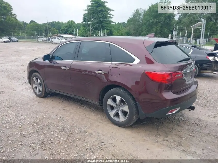 2014 Acura Mdx VIN: 5FRYD3H25EB019911 Lot: 42533700