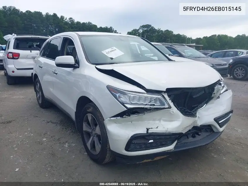 2014 Acura Mdx VIN: 5FRYD4H26EB015145 Lot: 42540869
