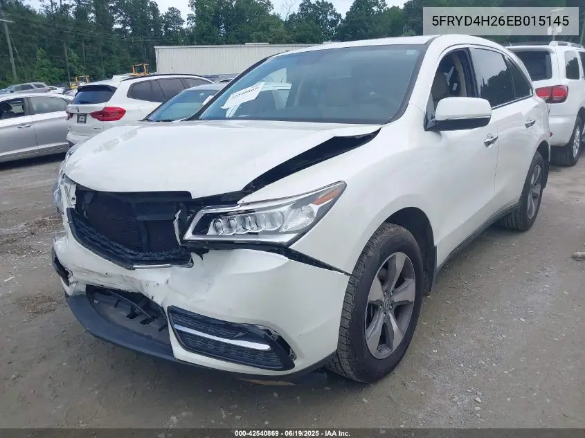 2014 Acura Mdx VIN: 5FRYD4H26EB015145 Lot: 42540869