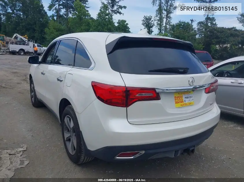 2014 Acura Mdx VIN: 5FRYD4H26EB015145 Lot: 42540869
