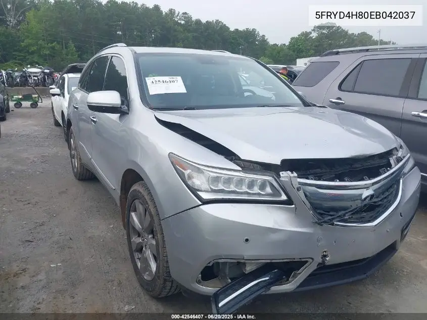 2014 Acura Mdx Advance Pkg W/Entertainment Pkg VIN: 5FRYD4H80EB042037 Lot: 42546407