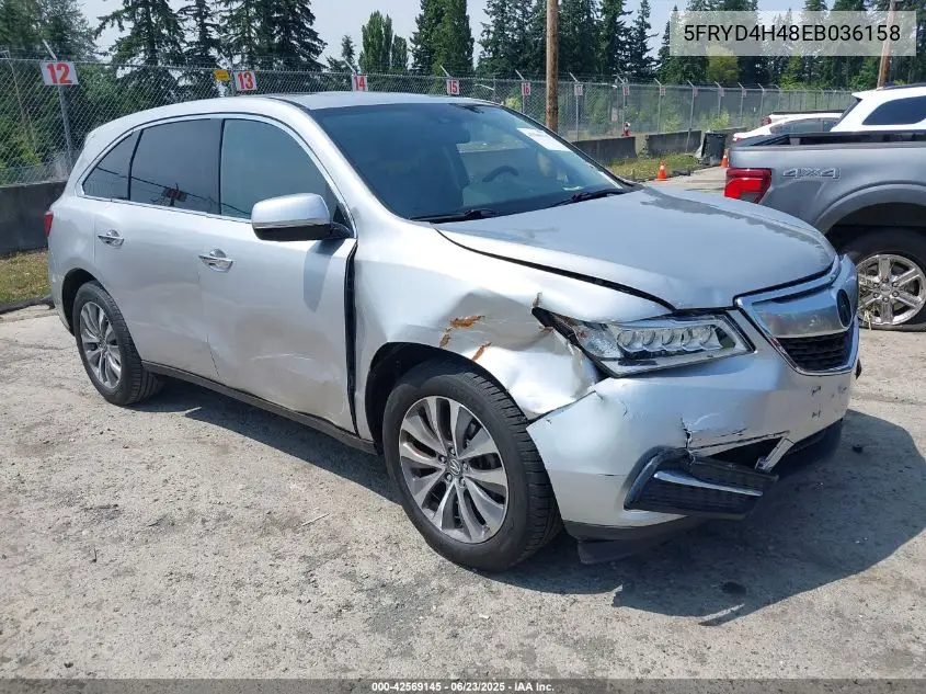 2014 Acura Mdx Technology Package VIN: 5FRYD4H48EB036158 Lot: 42569145