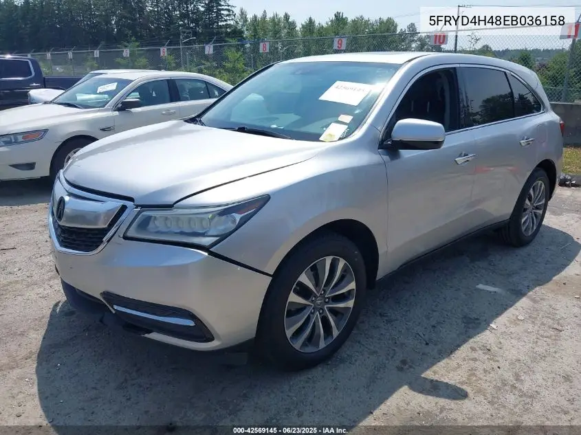 2014 Acura Mdx Technology Package VIN: 5FRYD4H48EB036158 Lot: 42569145