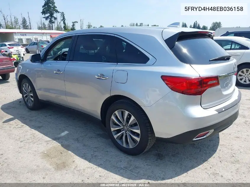 2014 Acura Mdx Technology Package VIN: 5FRYD4H48EB036158 Lot: 42569145