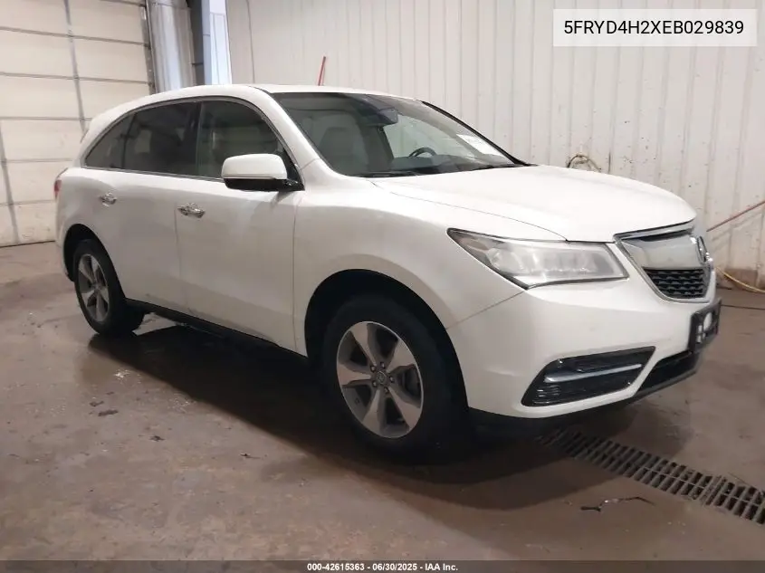 2014 Acura Mdx VIN: 5FRYD4H2XEB029839 Lot: 42615363