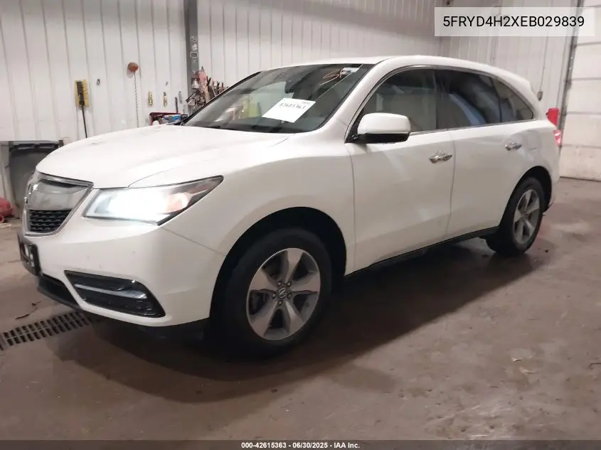 2014 Acura Mdx VIN: 5FRYD4H2XEB029839 Lot: 42615363