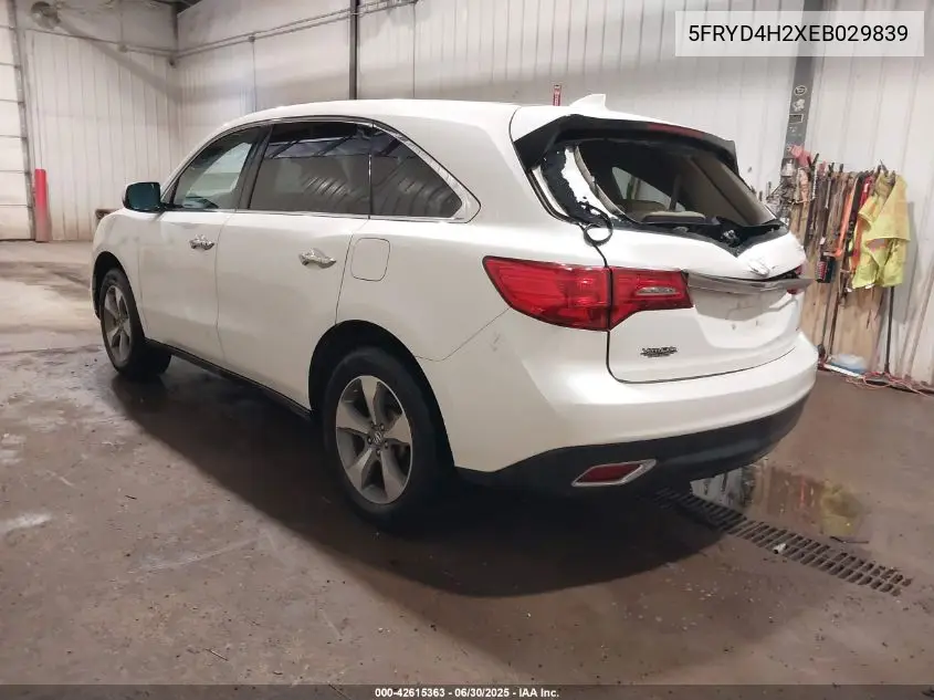 2014 Acura Mdx VIN: 5FRYD4H2XEB029839 Lot: 42615363