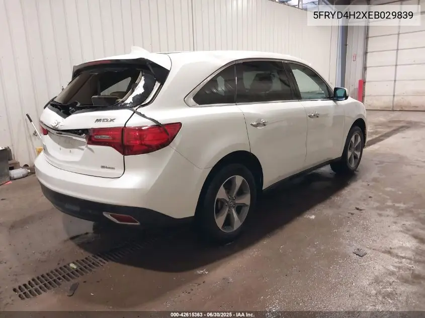 2014 Acura Mdx VIN: 5FRYD4H2XEB029839 Lot: 42615363