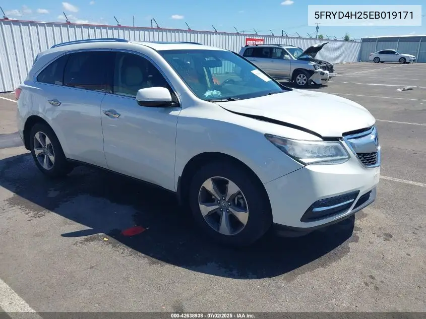 2014 Acura Mdx VIN: 5FRYD4H25EB019171 Lot: 42638938