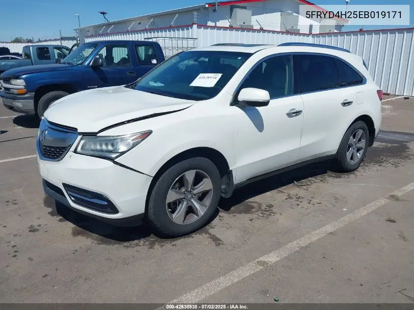 2014 Acura Mdx VIN: 5FRYD4H25EB019171 Lot: 42638938