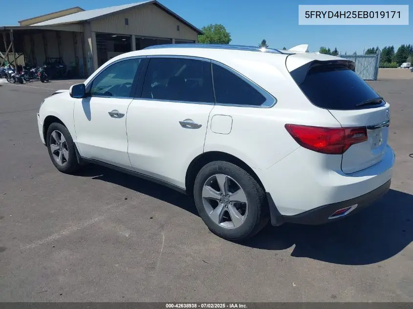 2014 Acura Mdx VIN: 5FRYD4H25EB019171 Lot: 42638938