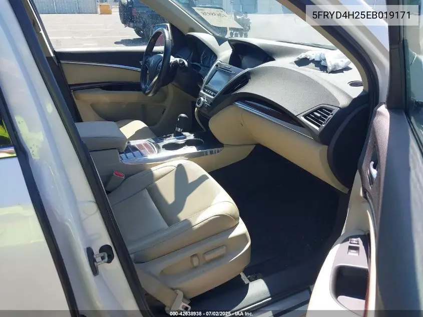 2014 Acura Mdx VIN: 5FRYD4H25EB019171 Lot: 42638938