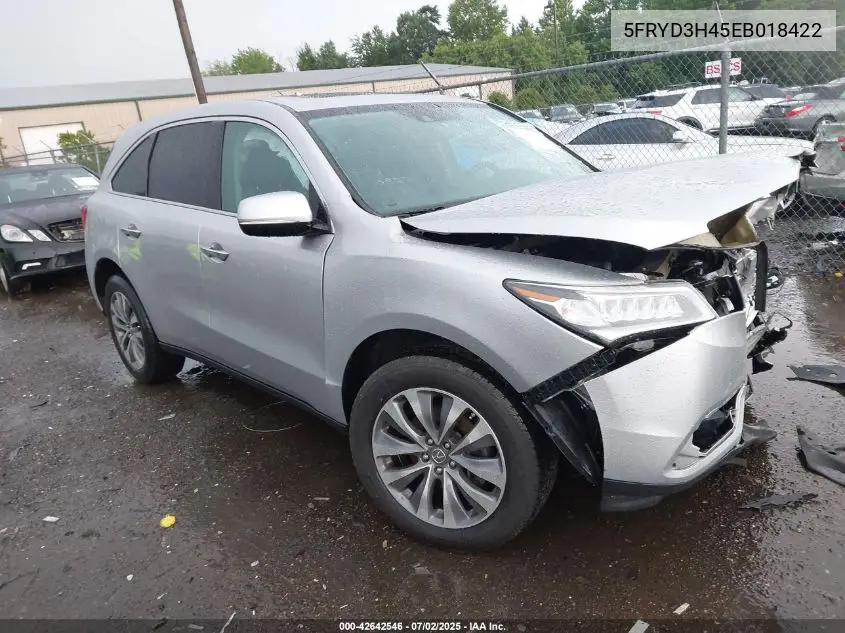 2014 Acura Mdx Technology VIN: 5FRYD3H45EB018422 Lot: 42642546
