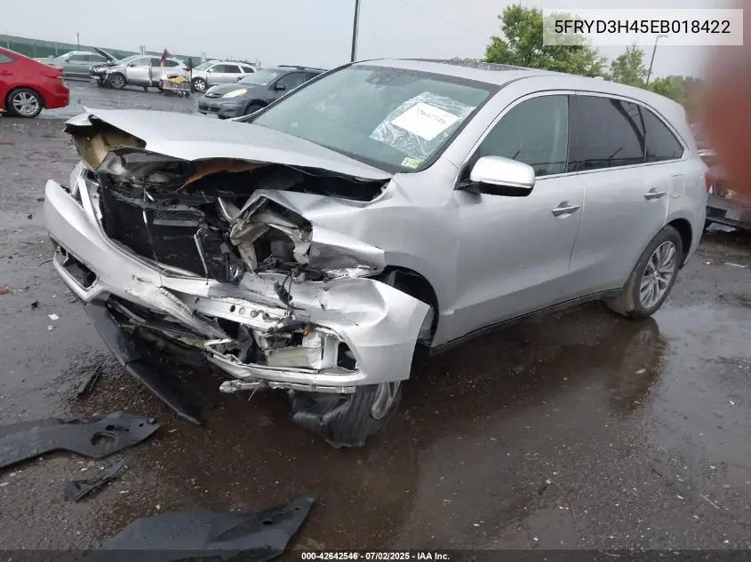 2014 Acura Mdx Technology VIN: 5FRYD3H45EB018422 Lot: 42642546