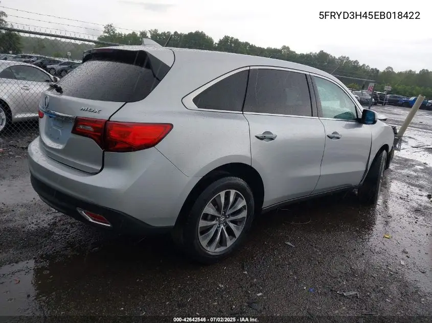2014 Acura Mdx Technology VIN: 5FRYD3H45EB018422 Lot: 42642546