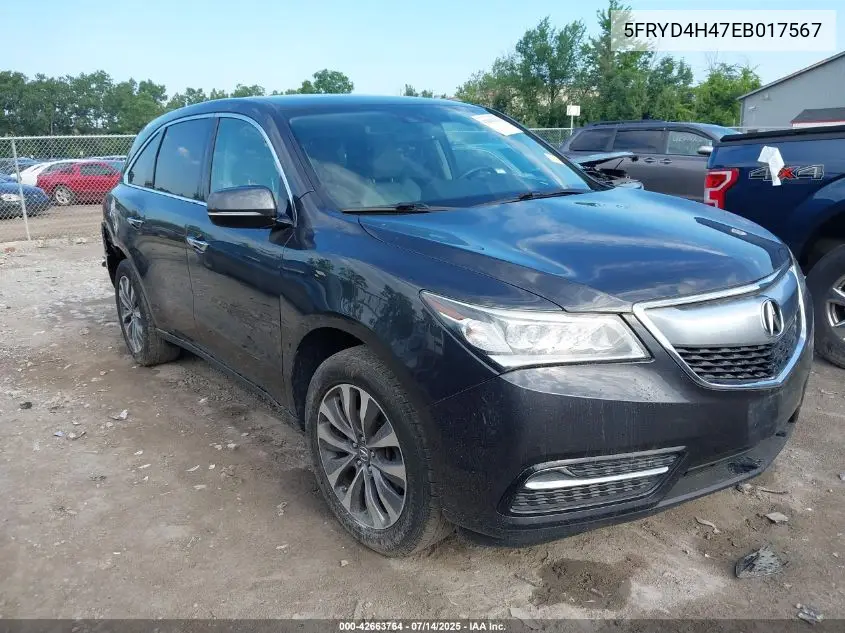 2014 Acura Mdx Technology Package VIN: 5FRYD4H47EB017567 Lot: 42663764