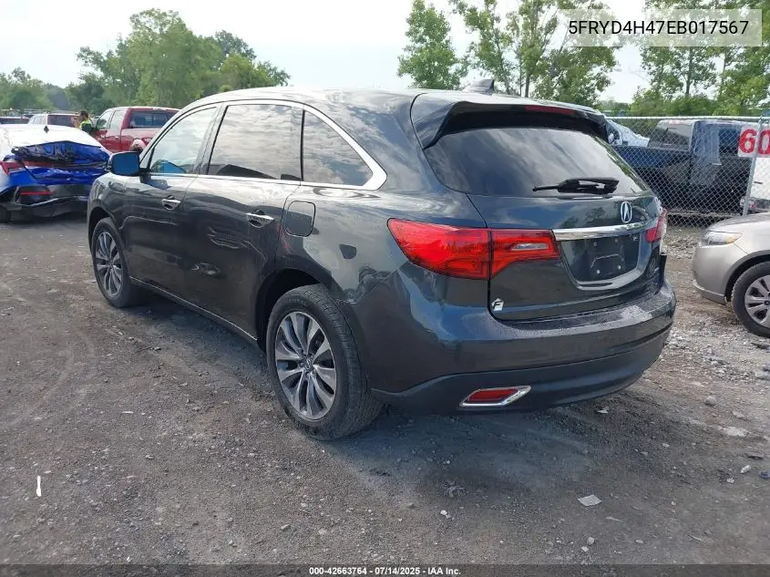 2014 Acura Mdx Technology Package VIN: 5FRYD4H47EB017567 Lot: 42663764
