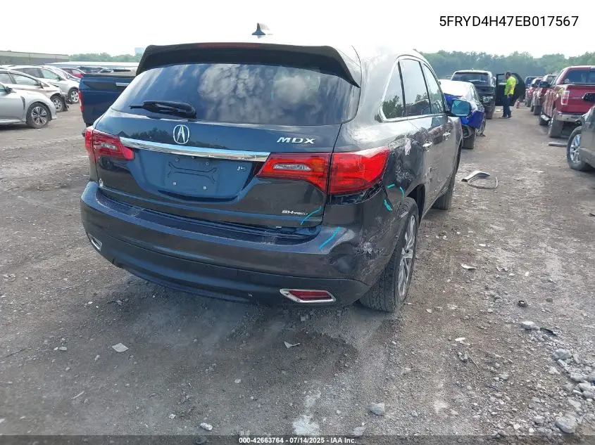 2014 Acura Mdx Technology Package VIN: 5FRYD4H47EB017567 Lot: 42663764