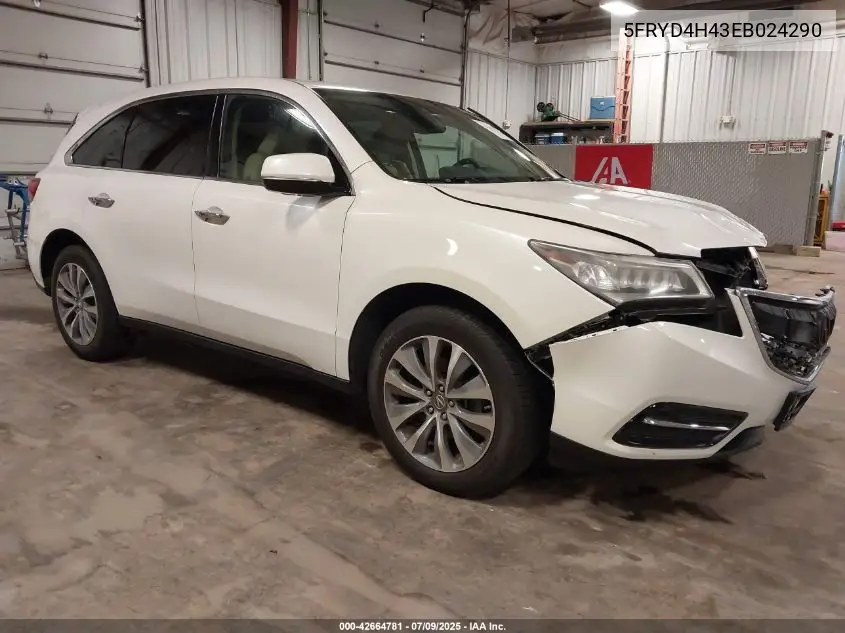 2014 Acura Mdx Technology Package VIN: 5FRYD4H43EB024290 Lot: 42664781