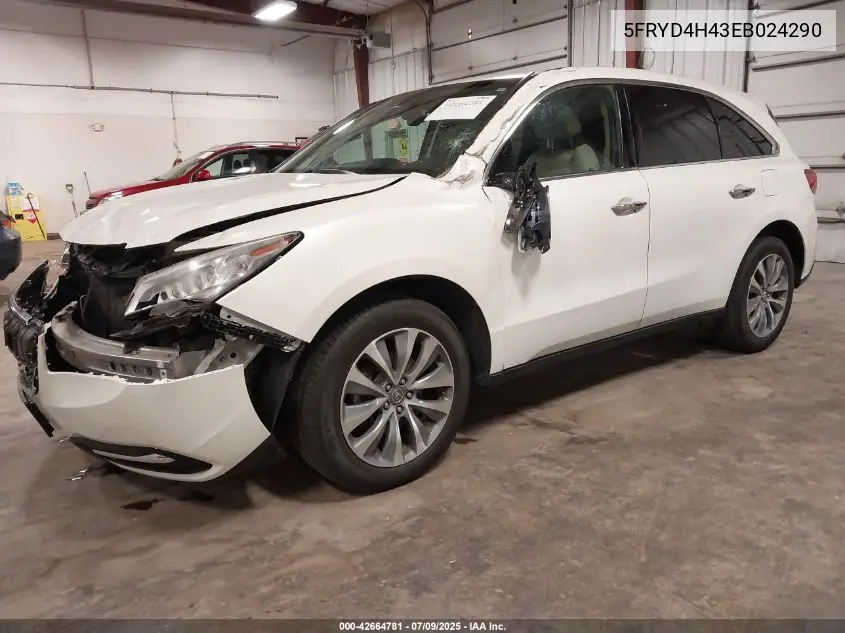 2014 Acura Mdx Technology Package VIN: 5FRYD4H43EB024290 Lot: 42664781