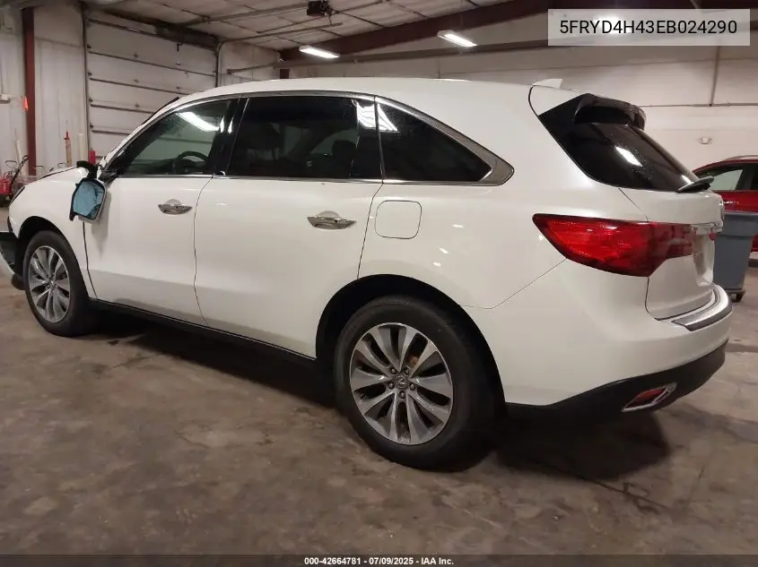 2014 Acura Mdx Technology Package VIN: 5FRYD4H43EB024290 Lot: 42664781