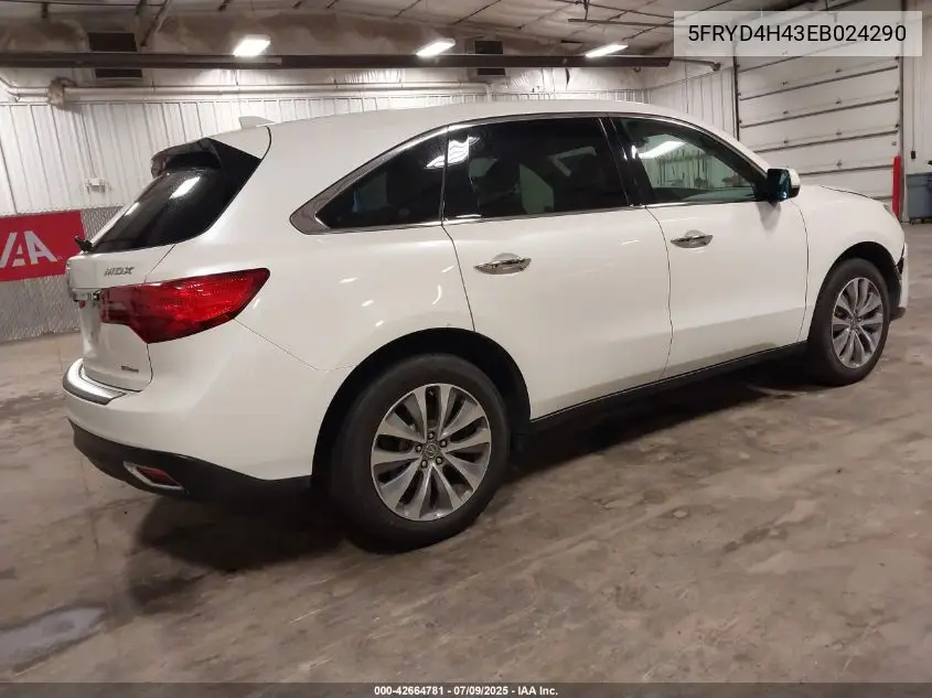 2014 Acura Mdx Technology Package VIN: 5FRYD4H43EB024290 Lot: 42664781