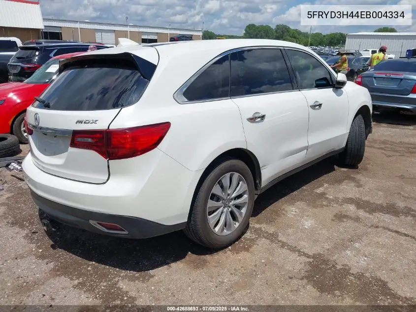2014 Acura Mdx Technology Package VIN: 5FRYD3H44EB004334 Lot: 42688693